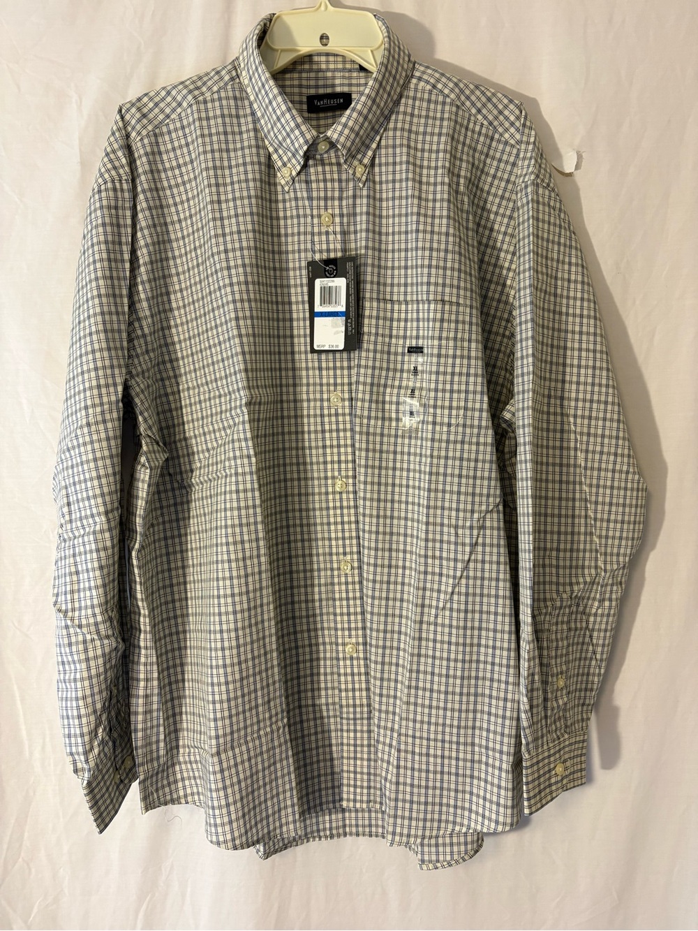 Van Heusen Men's Button-Down Plaid Shirt - Blue & Cream